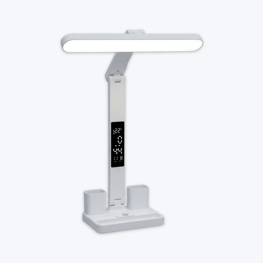 LED Desk Lamp USB Dimmable Touch with Calendar Temperature Clock Night Light Foldable Table Lamp for Study Reading Lamp
