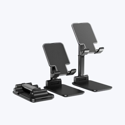 Foldable Mobile Phone Holder, Desk Phone Holder, Foldable, Universal, Height-Adjustable, Multi-Angle Mobile Phone Stand, Black, Adjustable Holder for Smartphones, Compatible image