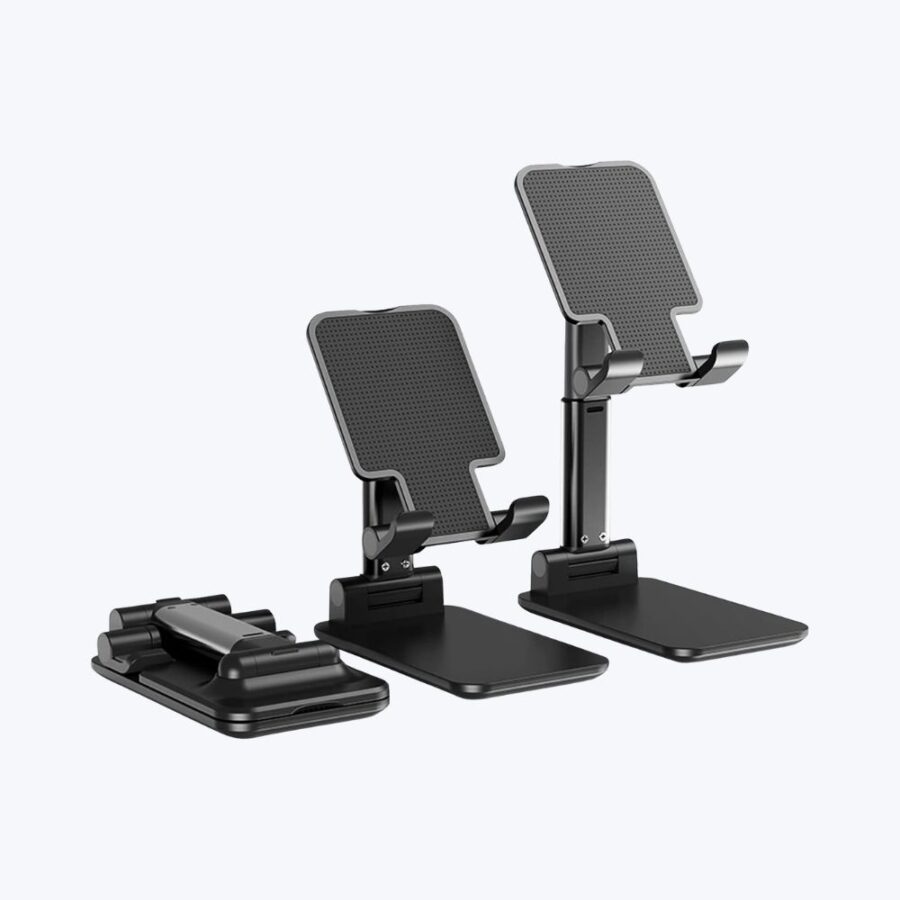 Foldable Mobile Phone Holder, Desk Phone Holder, Foldable, Universal, Height-Adjustable, Multi-Angle Mobile Phone Stand, Black, Adjustable Holder for Smartphones, Compatible