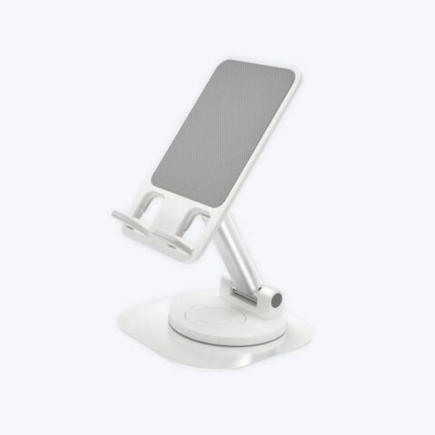 Cell Phone Stand White, Adjustable Angle Height and 360 °Rotation Phone Stand for Desk,Fully Foldable/Portable Phone Holder,Aluminum Metal Cell Phone Holder for iPhone，iPad，All Smartphones image