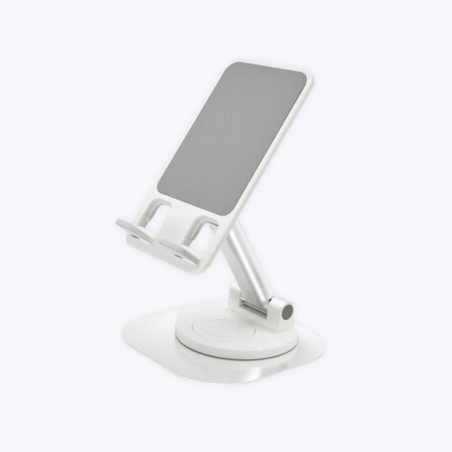Cell Phone Stand White, Adjustable Angle Height and 360 °Rotation Phone Stand for Desk,Fully Foldable/Portable Phone Holder,Aluminum Metal Cell Phone Holder for iPhone，iPad，All Smartphones