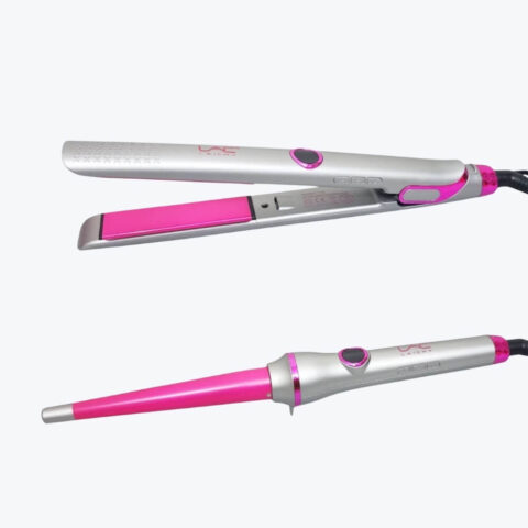 2 in 1 Professional Hair Styling Kit - Hair Straightener & Curling Functionality, Sleek Silver & Pink design image