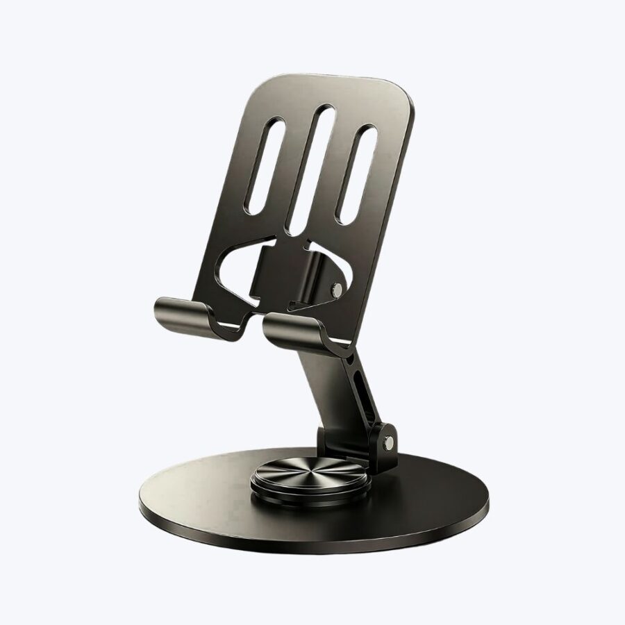 Adjustable Phone Stand for Desk with 360° Rotation - Foldable Non-Slip Metal Holder for All Smartphones, iPad, Tablets up to 13 Inches