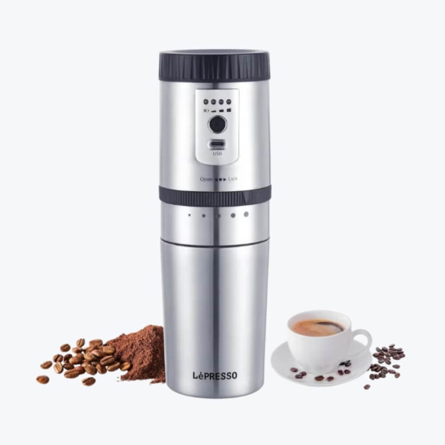 LePresso Portable Mini Grinding and Coffee Maker With Stainless Steel 250ml Mug