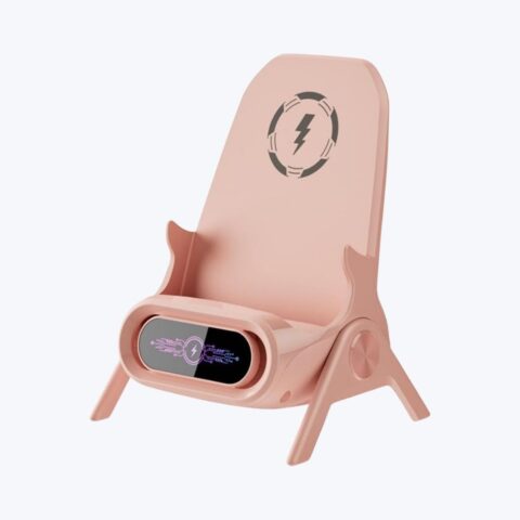 3-in-1 Magnetic Wireless Fast Charger,Portable Mini Pink Chair Wireless Charger Phone Holder, Portable Magnetic Charging Station with Speaker Function, Home Office Desk Decor Gift image