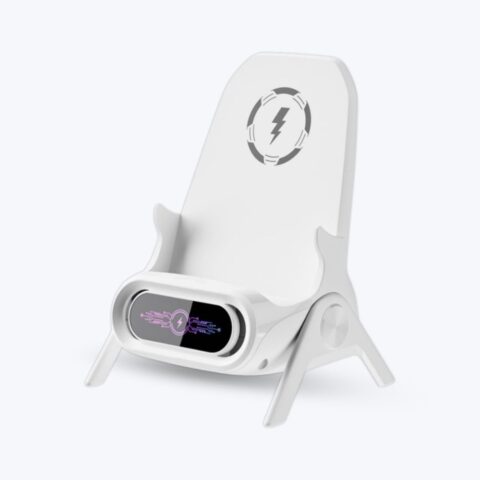 3-in-1 Magnetic Wireless Charger Portable Mini White Chair Wireless Charger for All Phones 15W Wireless Charging Station Phone Charger Stand with Musical Speaker Function image