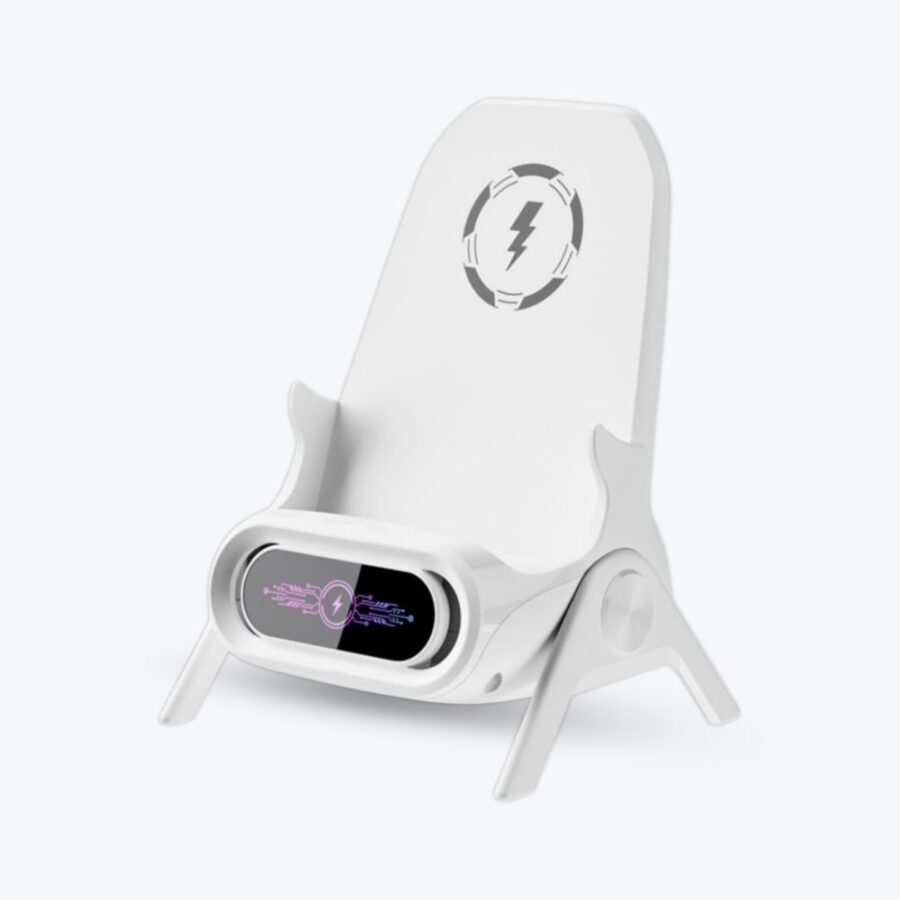 3-in-1 Magnetic Wireless Charger Portable Mini White Chair Wireless Charger for All Phones 15W Wireless Charging Station Phone Charger Stand with Musical Speaker Function