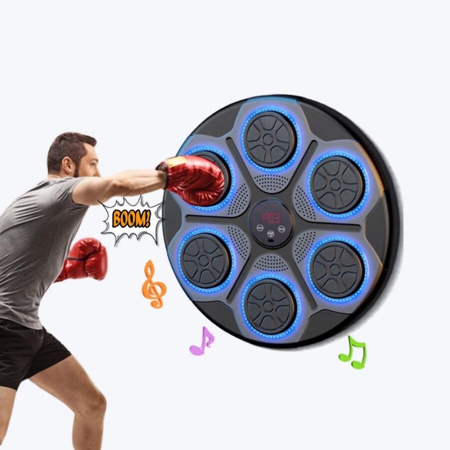Music Boxing Machine Blue Light With Counting, Speed Adjustable Wall Target for Home Exercise/Stress Release - Adults and Children