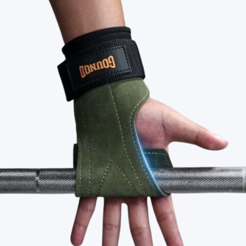 1 Pair Dark Green Weight Lifting Hooks Gym Gloves Wrist Support Pad Wraps Straps Grip Pads image