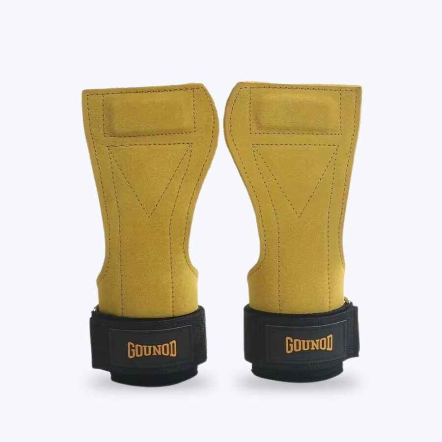 1 Pair Yellow Weight Lifting Hooks Gym Gloves Wrist Support Pad Wraps Straps Grip Pads