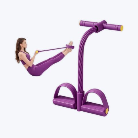 Home Workout Equipment for Arms, Abs ,Slimming | 6-tube Multifunction Tension Rope, purple Pedal Resistance Bands with Handle, Abdominal Exercise Tension Rope,Sit Up Pull Rope,Full Body image