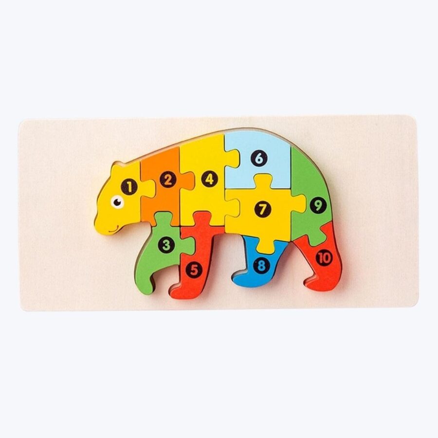 Bear Wooden Animals Number, Puzzle Animal Toy for Preschool Toddlers