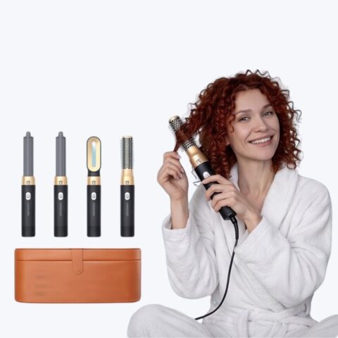 Porodo Multi-Styling Hair Dryer Set 600W, No-Frizz Negative ONS, 5 Multi Attachment, Adjustable 3 Heats, Salon Blowouts, Smooth Curls, Volumizing, Straightening, Sleek for All Hair Types - Black image