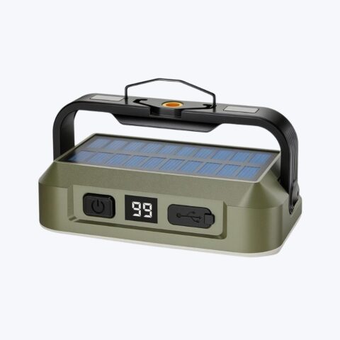 TRENDIVIBE Adjustable Brightness Solar Camping Lantern Dimmable Lantern with Solar Panel Dual Power Emergency Light Portable for Campers, Hikers, Tents, Jungle Green, C70 Solar Display image