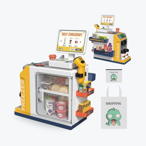 Ultimate Mini Super Market: 48-Piece Interactive Self-Checkout Playset - Play Money, Calculator, Scanner, Credit Card and Play Food for Boys and Girls image