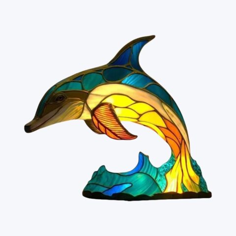 Animal Table Lamp Series, Dolphin Stained Glass Lamp Retro Table Lamp, 3D Stained Glass Table Lamp Night Light image