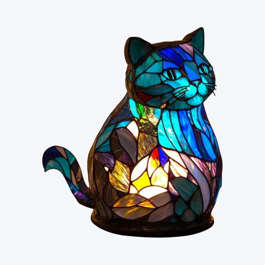 Cat Lamp - Animal Stained Glass Night Lights, Cute Table Lamps for Baby Room and Toddler Decor