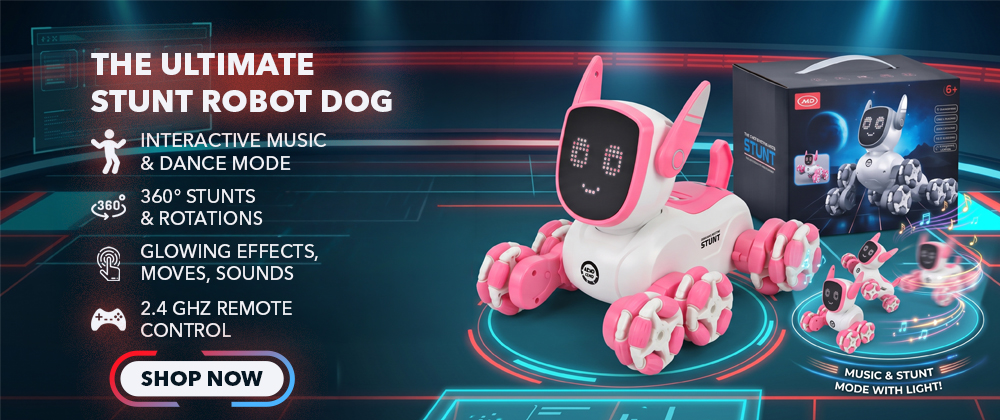 AI Intelligent Mechanical Radio-controlled robot dog, music, sound, light, rides, dances, - White