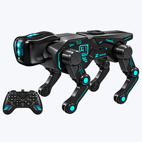AI Intelligent Mechanical Radio-controlled robot dog, music, sound, light, rides, dances, - Black image