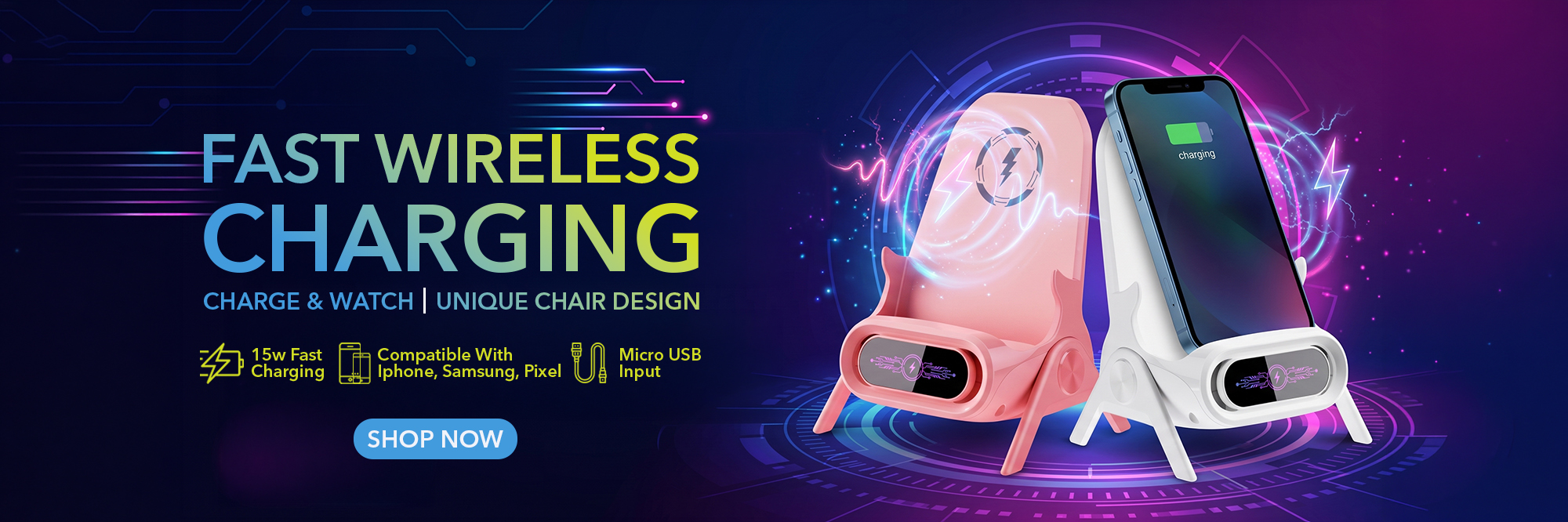 3-in-1 Magnetic Wireless Charger Portable Mini White Chair Wireless Charger for All Phones 15W Wireless Charging Station Phone Charger Stand with Musical Speaker Function